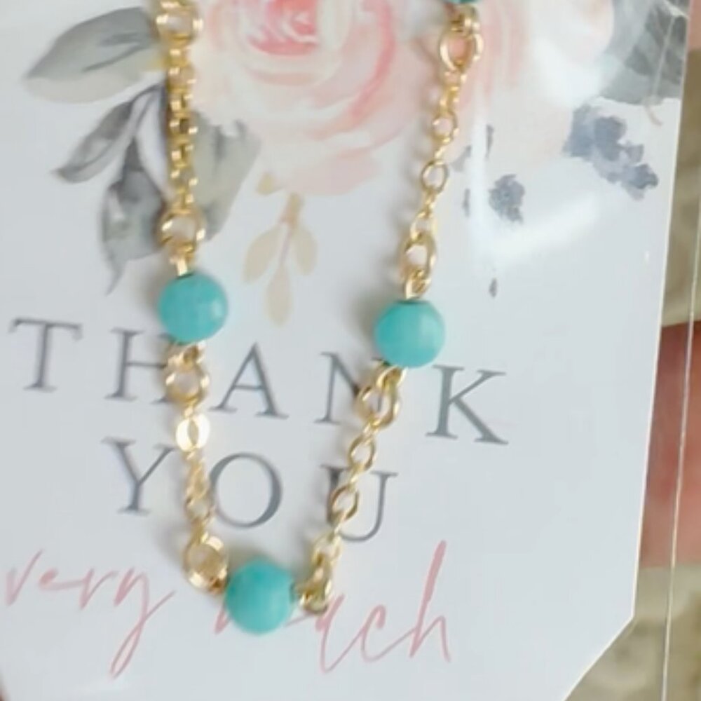 NEW BC® 18K YELLOW GOLD NATURAL TURQUOISE SLEEPING BEAUTY VTG CHAIN BRACELET